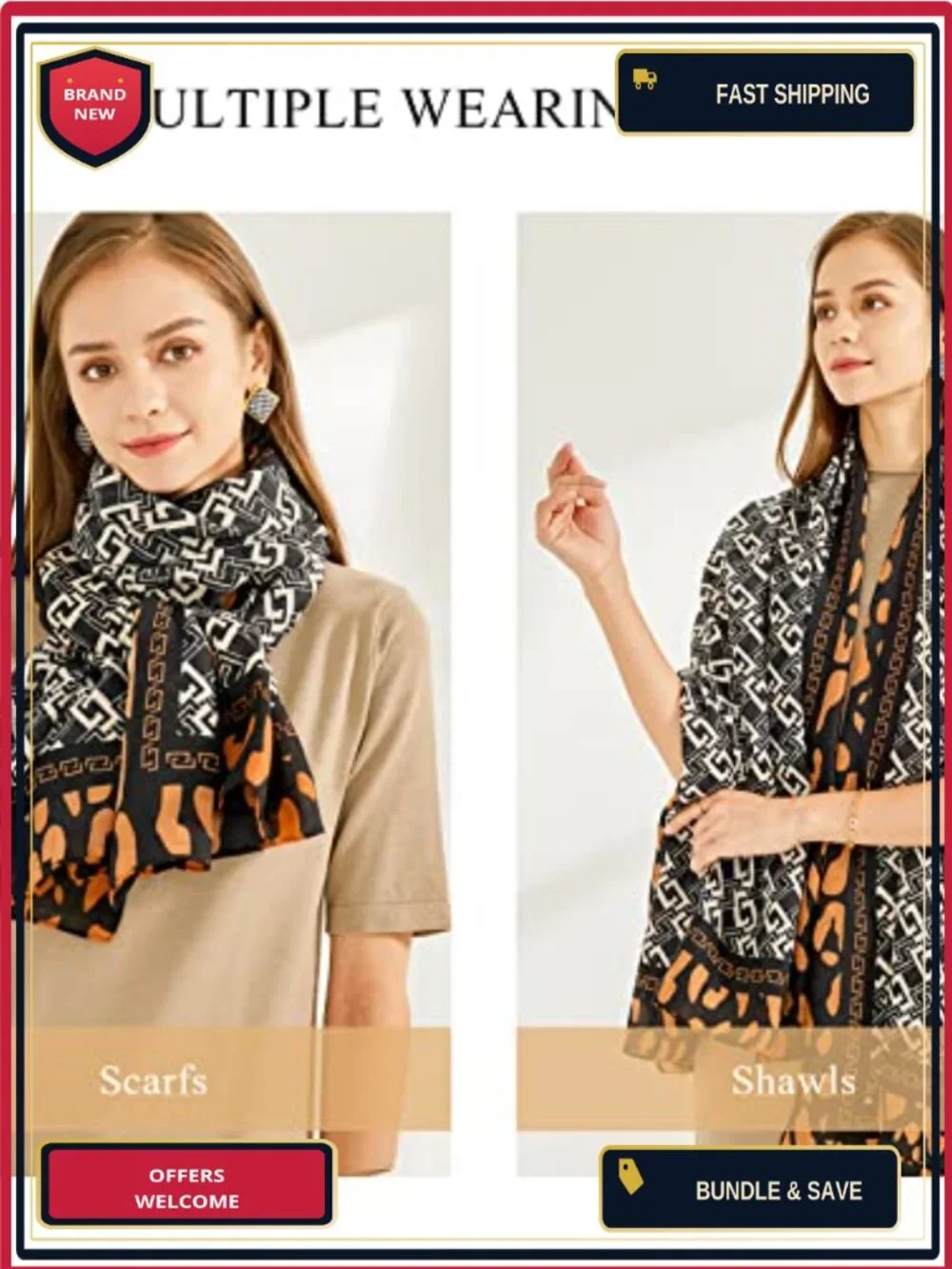 Leopard Print Cotton Linen Texture Scarf with Tassels Lightweight Shawl Stole